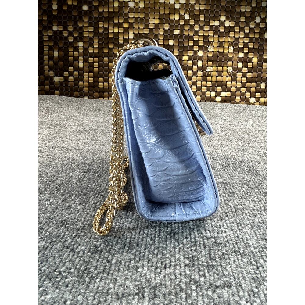 Womens Light Blue Croc Embossed Crossbody Shoulder Bag Gold Chain Purse Small - Picture 9 of 9